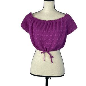 Bar III XX-Large Cropped Top Smocked Cap Sleeve Elastic Boat Neck Textured Lined